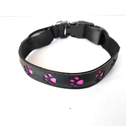 LED-Hundehalsband in Pink mit Pfotenmotiven und Schnellverschluss