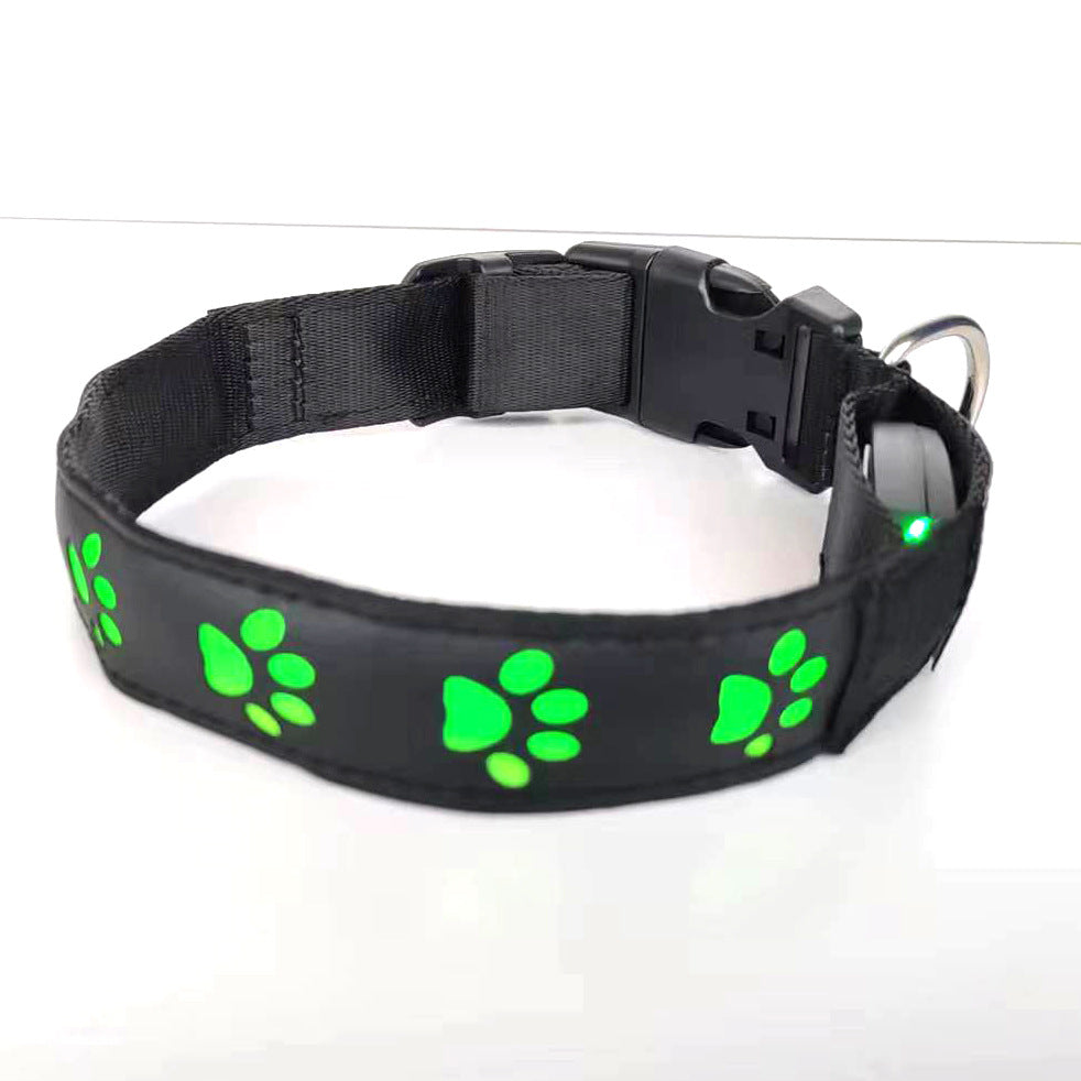 LED-Hundehalsband in Grün mit Pfotenmotiven und Schnellverschluss